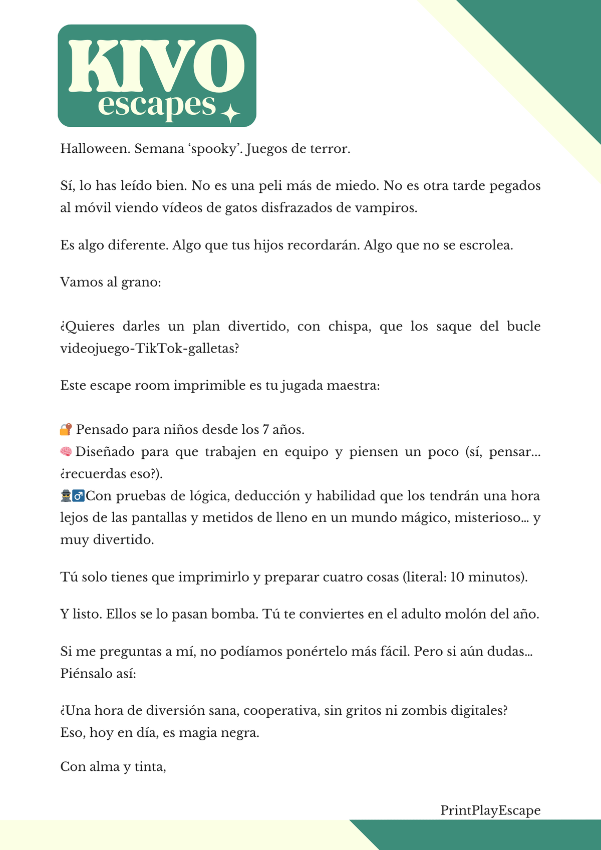 Noche de los Encantamientos Perdidos - Escape Room Imprimible para Niños